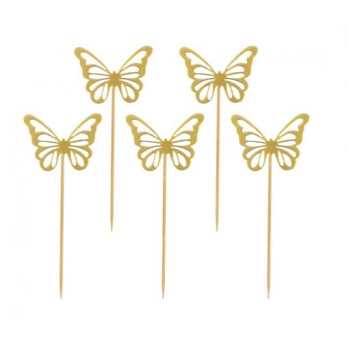 Foto - Tortový zápich - Zlatý motýľ, 12 kusov